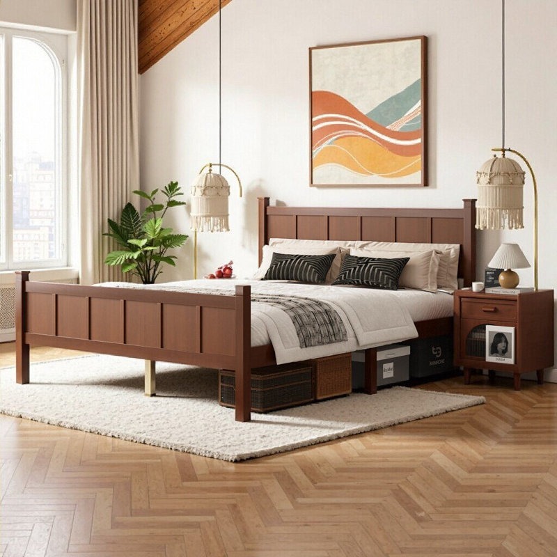 Structure de lit plateforme simple / double / grand Unalta avec tête de lit et pied de lit, rangement sous le lit, Grand lit
