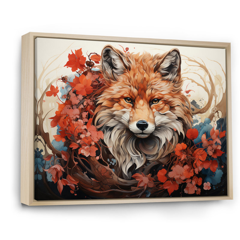 Japon Art Mystical Kitsune I - Japan Art Wall Decor, H 24 po x l 32 po, Cadre naturel flottant