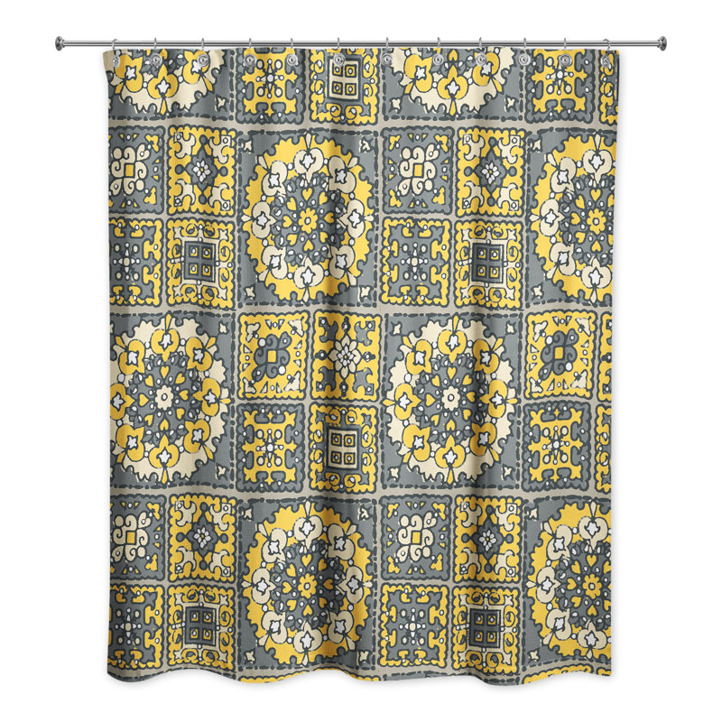Rideau de douche simple patchwork Hanner, Jaune / Gris