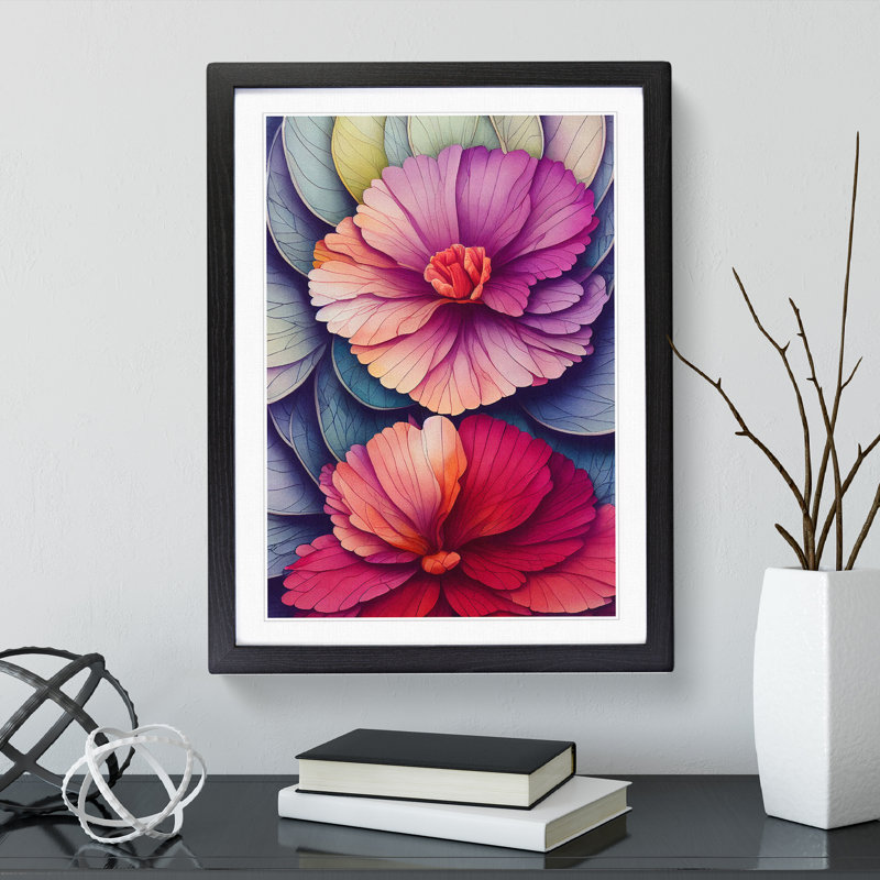 Beautiful Watercolour Flowers No.5 - Wall Art, Black Framed, 48cm H x 36cm W, White