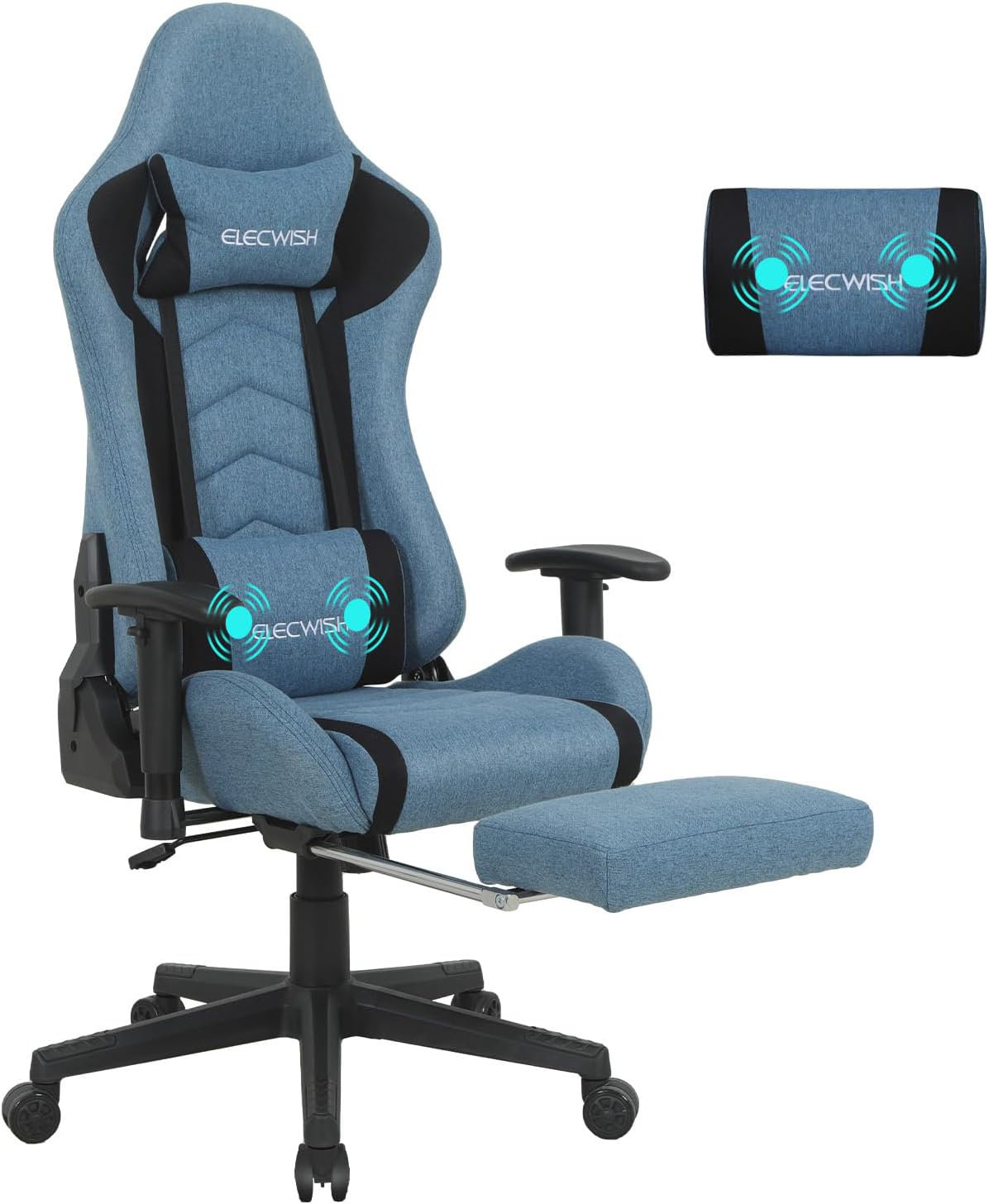 INKEDZ Gaming Chair Fabric with Footrest, Computer Game Chair with