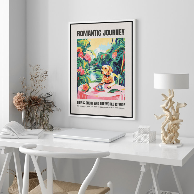Impression romantique sur toile romantique voyage chien, H 36 po x l 24 po, Blanc
