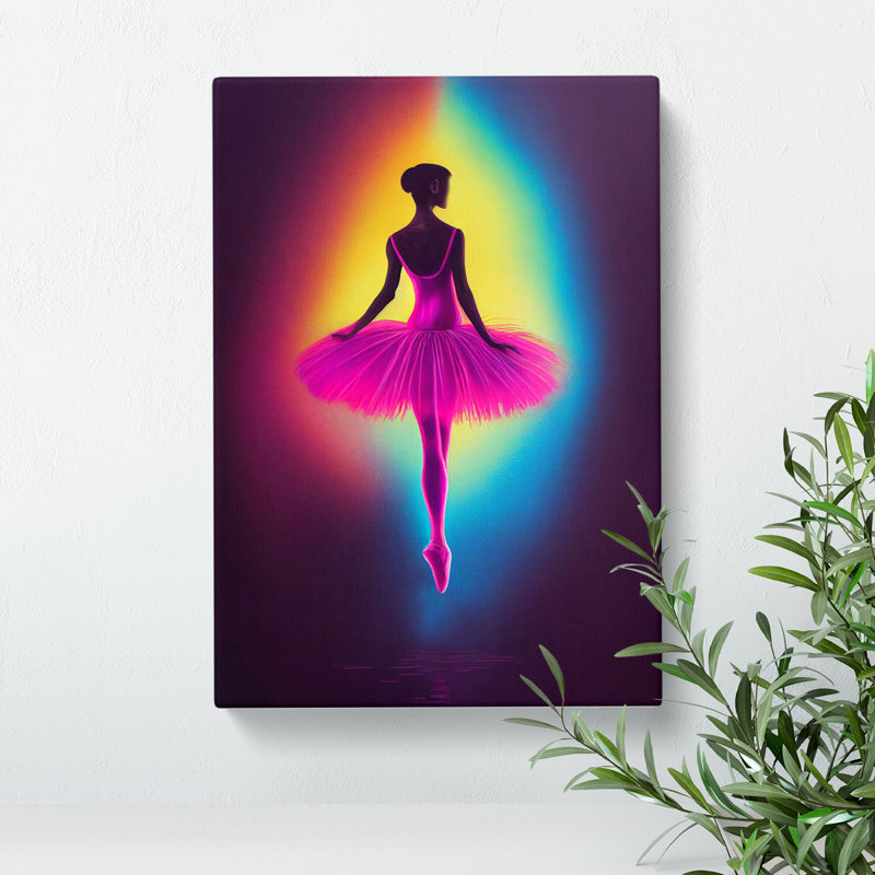 Neon Ballerina - Wall Art, 50cm H x 35cm W x 3cm D, Wrapped Canvas