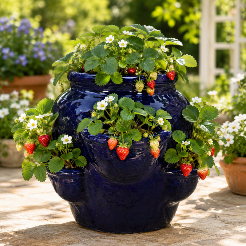 Pot à fraises - Bleu cobalt, 12" H x 14.5" W x 14.5" D, Blue