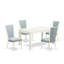Ensemble de table de salle à manger 5 pièces comprenant une table de cuisine rectangulaire et 4 chaises de salle à manger Parsons en tissu bleu bébé, lin blanc-2032674415-2032674412-2032674413