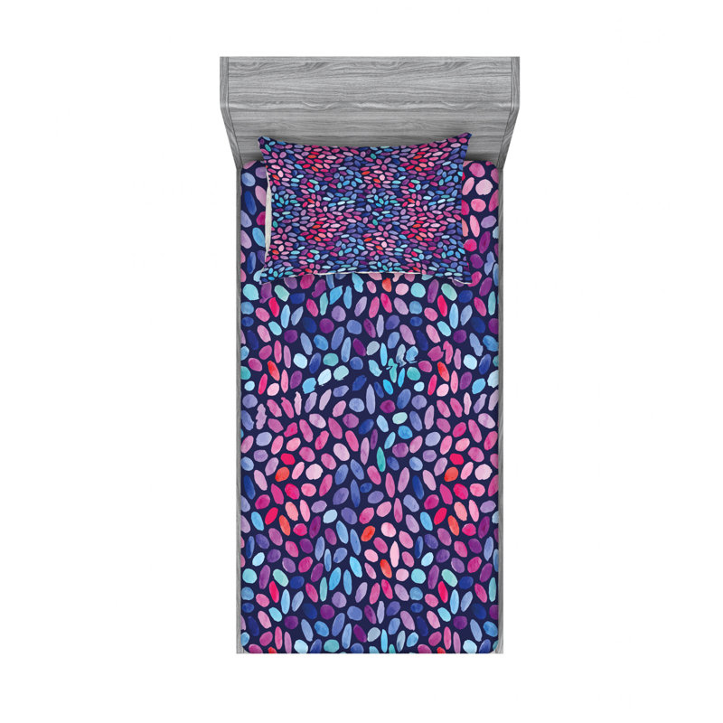 Ensemble de draps géométriques en mosaïque d’eau, Ensemble de draps pour lit simple TG avec drap-hou