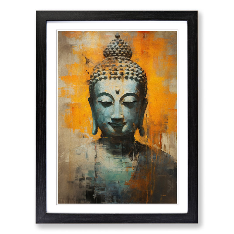 Buddha Gestural Art - Framed Print, 46cm H x 34cm W x 2cm D, Black Framed