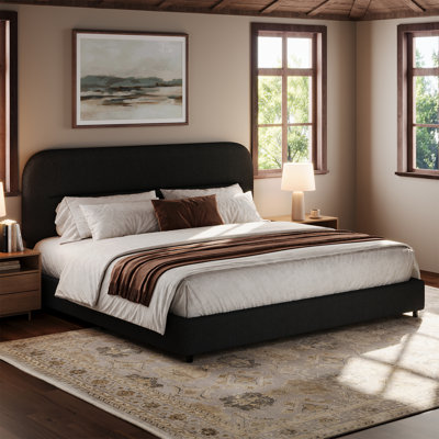 Hayden Platform Bed Frame, Cloud Collection with Boucle Upholstery & Rounded Headboard, Thickened Footboard