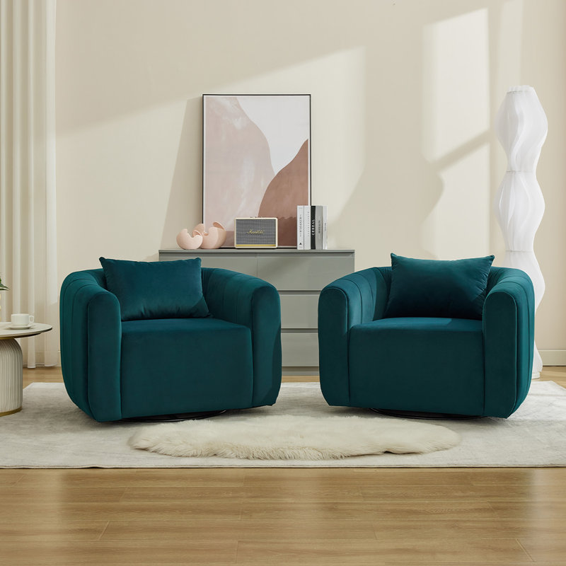 Fauteuil demi-tonneau pivotant l 36 po, Velours vert
