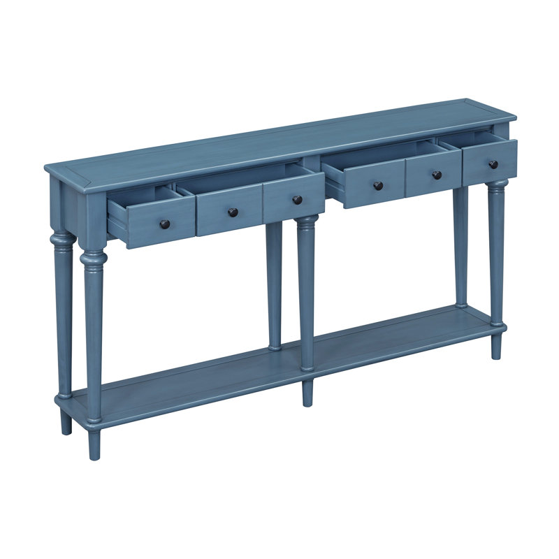 Table d'entrée avec 4 tiroirs, console rétro avec tablette ouverte pour les entrées, les salons et les couloirs (bleu marine)