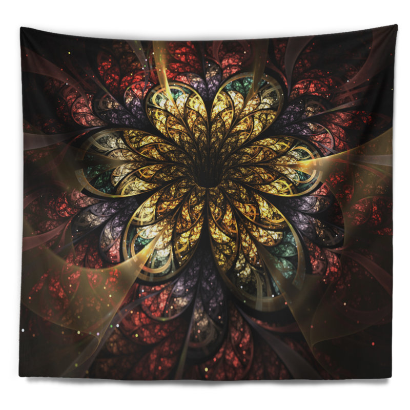 Tapisserie d'art numérique Fractal Flower Yellow Red, H 50 po x l 60 po