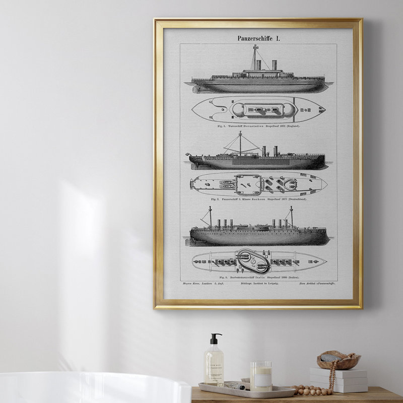 26_ Toile encadrée de qualité supérieure avec bateau industriel, H 36,5 po x l 26,5 po x P 1 po, Or