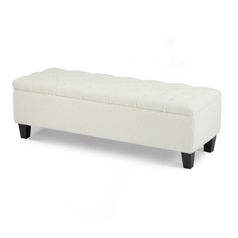 Ottoman Bench With Storage,PU Surface, Rubber Wood Legs, 300 Lbs Capacity（Only Ottoman), White