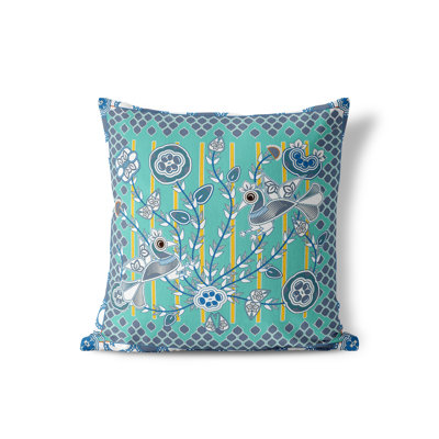 Aquatic Peacock Polyester Square Indoor/Outdoor Pillow Cover & Insert