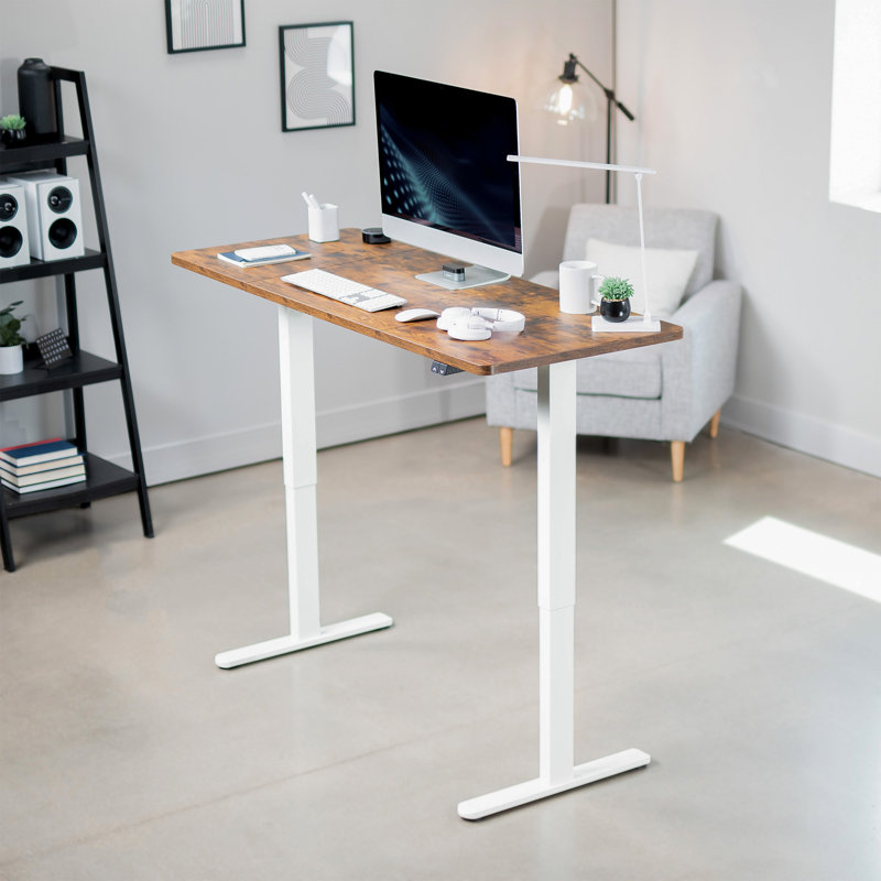 Electric Height Adjustable Desk, DESK-KIT-B06B Series, Vintage Brown/White