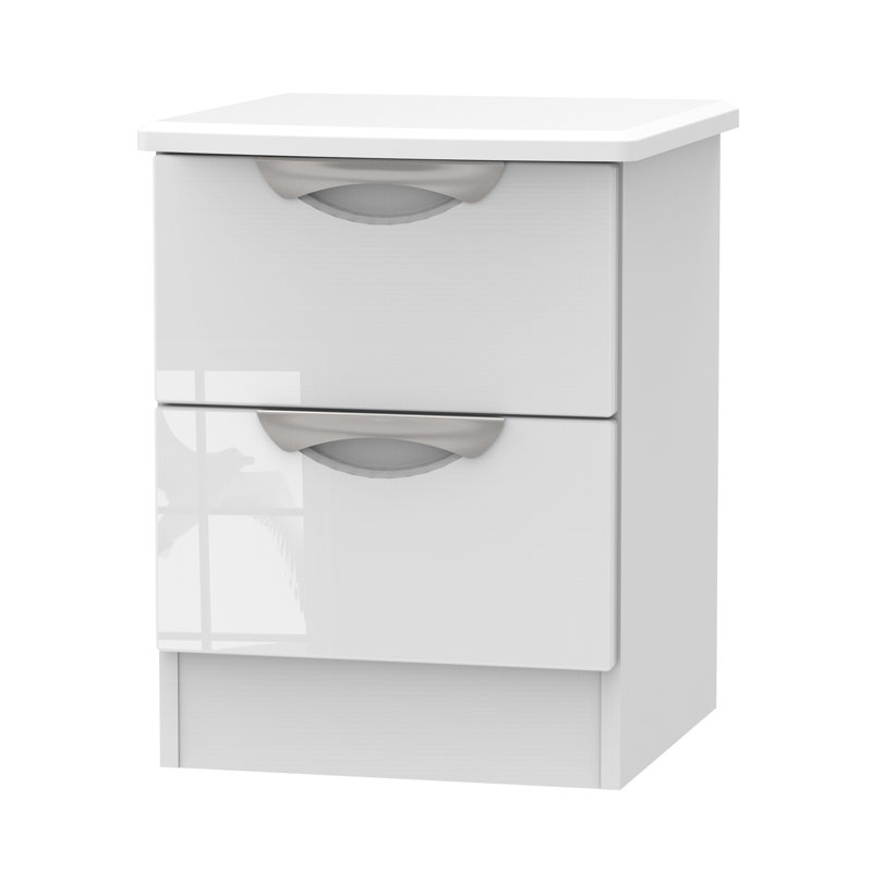 Fully Assembled Ratley 2 Drawer Bedside Table, White Gloss