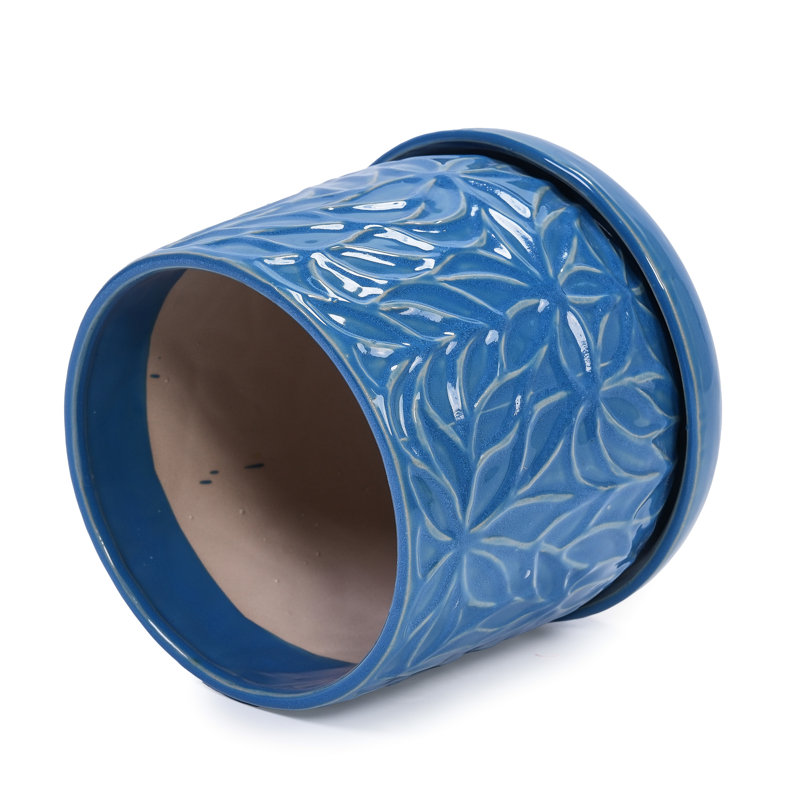 2 pots de fleurs en céramique de 7 po de couleur bleu marine antique, résistants à la chaleur et aux intempéries, trou de drainage pour le développement des racines, pots de fleurs modernes avec finition bleue, 2, durabilité, espaces fonctionnels