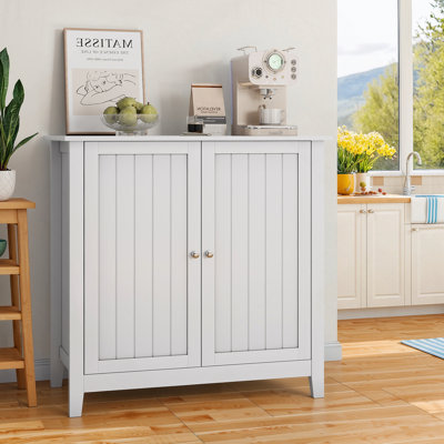 Armoire de rangement à double porte avec boutons argentés, design Mid-Century moderne, buffet autoportant pour la vie, la cuisine, la salle de bain et le couloir