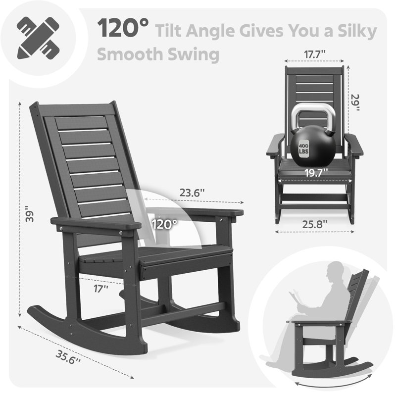 Chaise berçante d'extérieur Plumville, Gris
