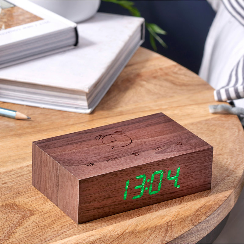 Digital Manufactured Wood Electric Alarm Tabletop Clock, Walnut
