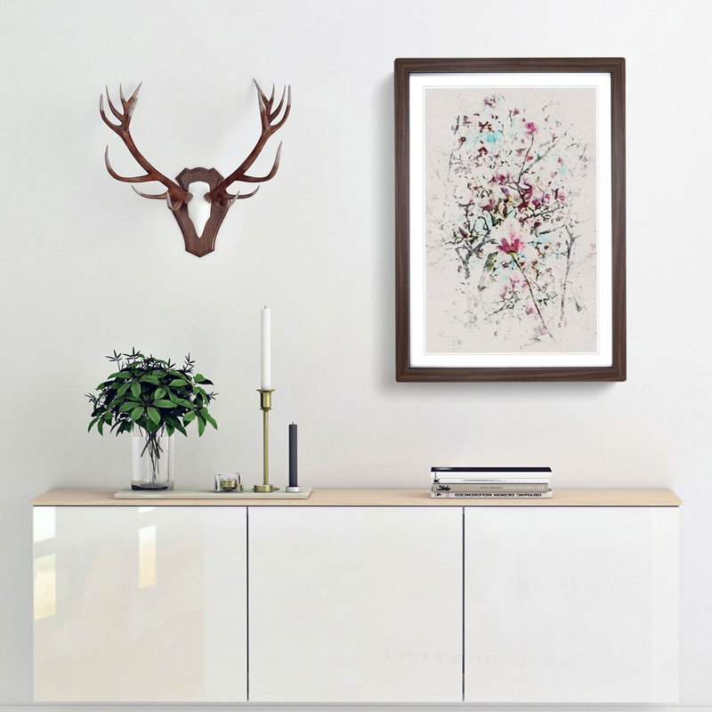 Pink Magnolia Blossom Tree - Picture Frame Painting Print, 45cm H x 33cm W x 2cm D, Walnut Framed