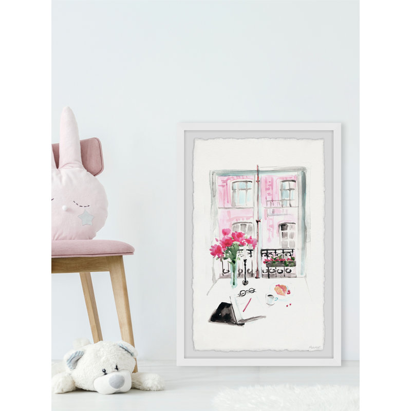 « window view », reproduction de peinture à l’aquarelle encadrée, H 12 po x l 8 po