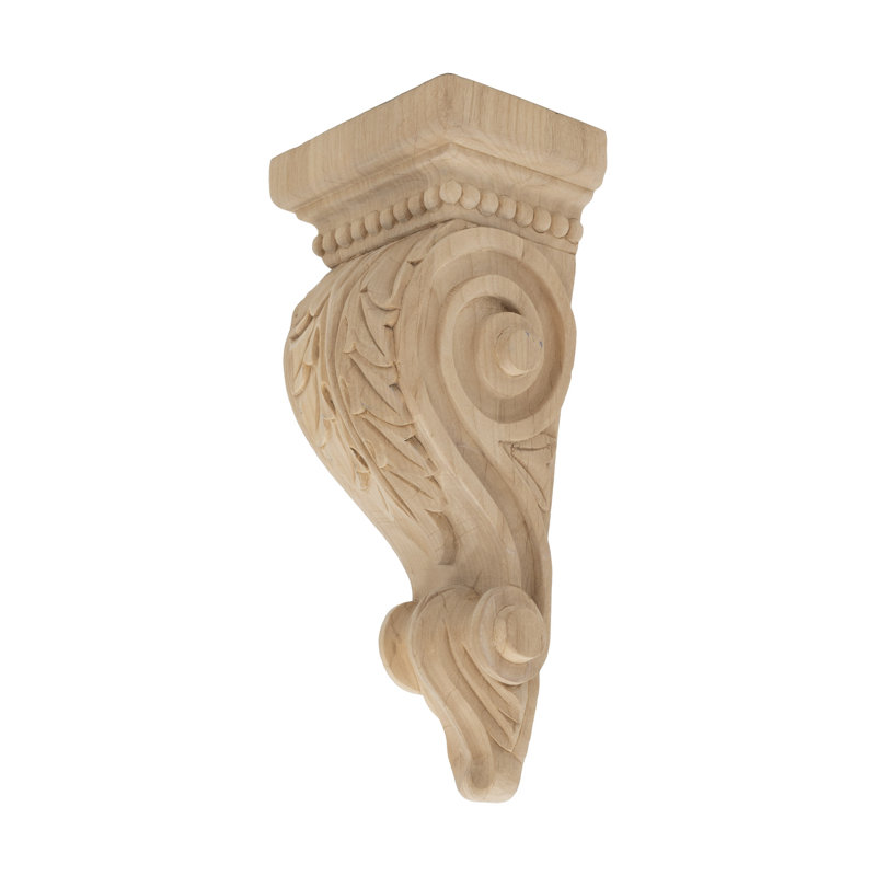 Extra Small Hand Carved Alder Wood Corbel with Acanthus Leaf Design