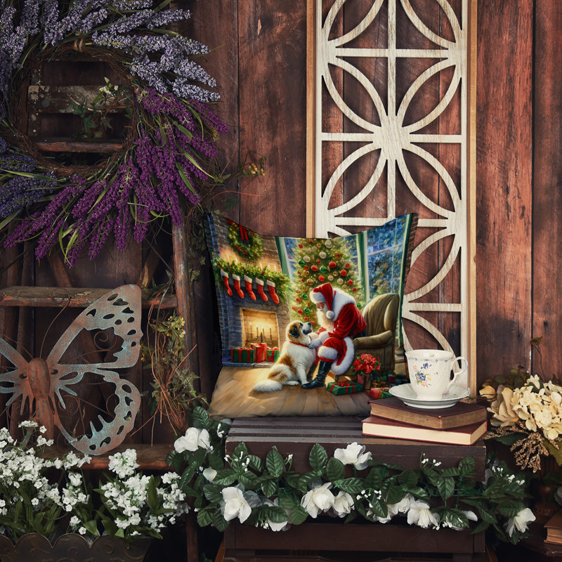 Coussin Great pyrenees and Santa Claus, H 14 po x l 14 po