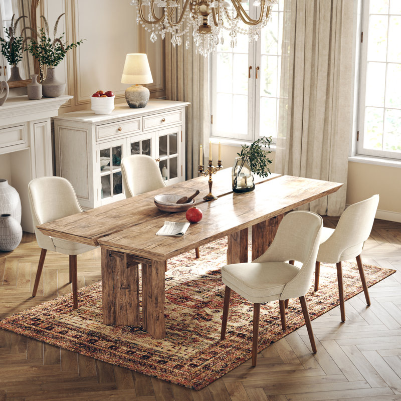 Two-tier solid wood upholstered side chair, Sleek, Beige, Set of 4