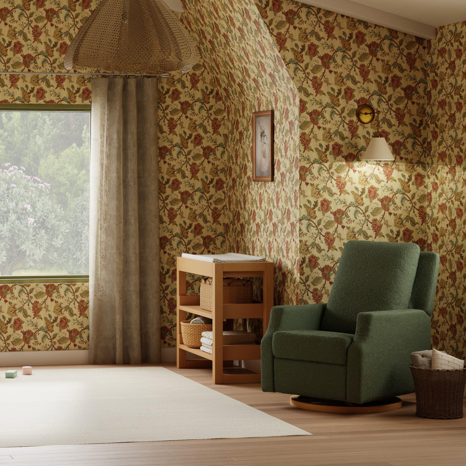 Crewe Swivel Glider, Olive Boucle