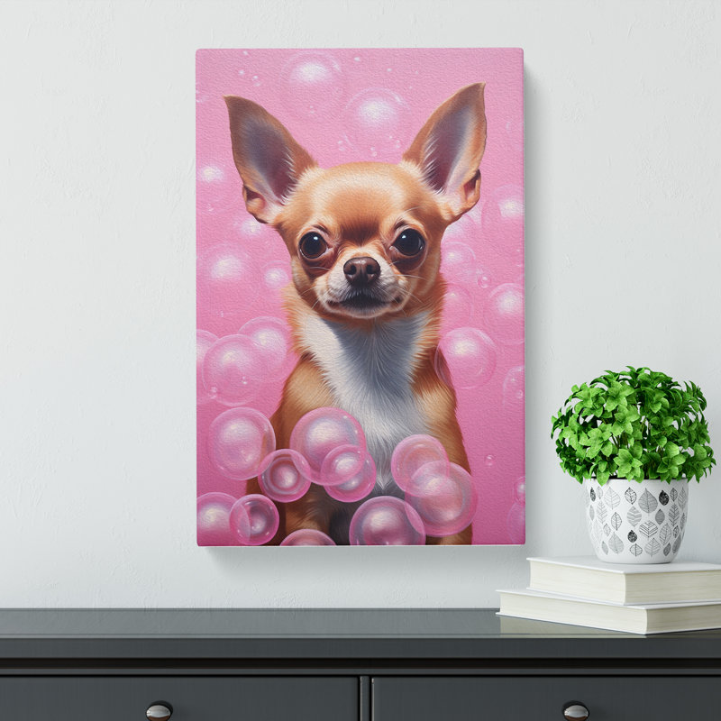 Chihuahua Bubble Gum Painting - Wrapped Canvas, 50cm H x 35cm W x 3cm D