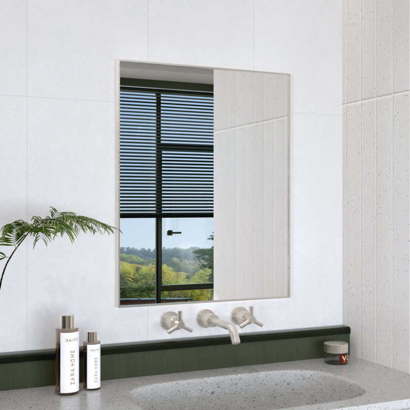 Cosy 24 in. W x 30 in. H Rectangular Framed Wall Bathroom Vanity Mirror in Brushed Nickel, Brushed Nickel, 30" x 24"
