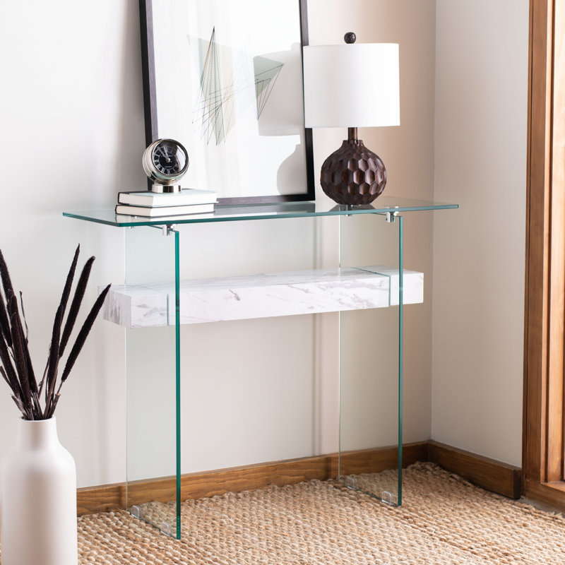 Kayley 39.4'' Glass Top Console Table, White Marble