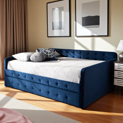 Isle Transitional Full Size Blue Velvet Fabric Daybed, 33.09'' H X 81.26'' W X 56.5'' L