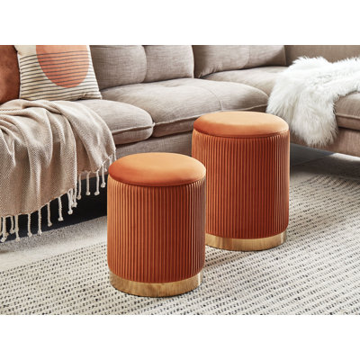 Kusilvak 35cm Wide Velvet Round Pouf Ottoman with Storage