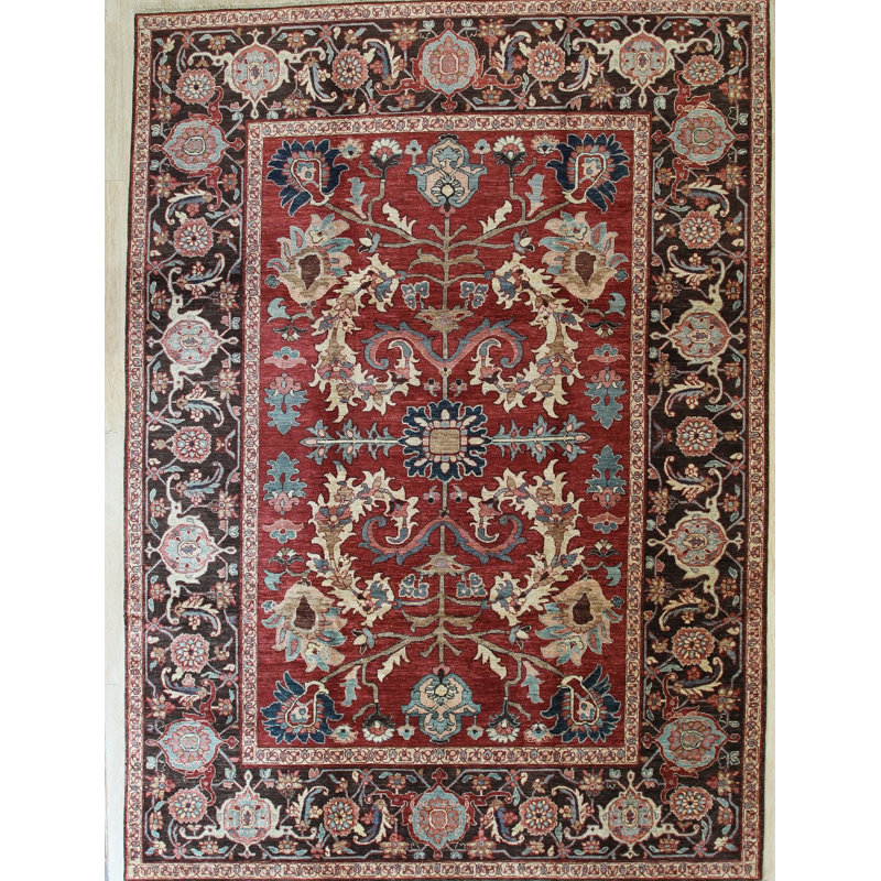 Red Hand Knotted Wool Area Rug, Rectangle 10' x 14'