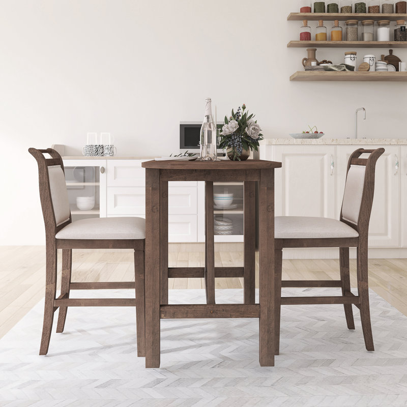 Ensemble de table de salle à manger 59 pièces 3 pièces 59,8 po avec rallonge et 2 chaises rembourrées, Brun