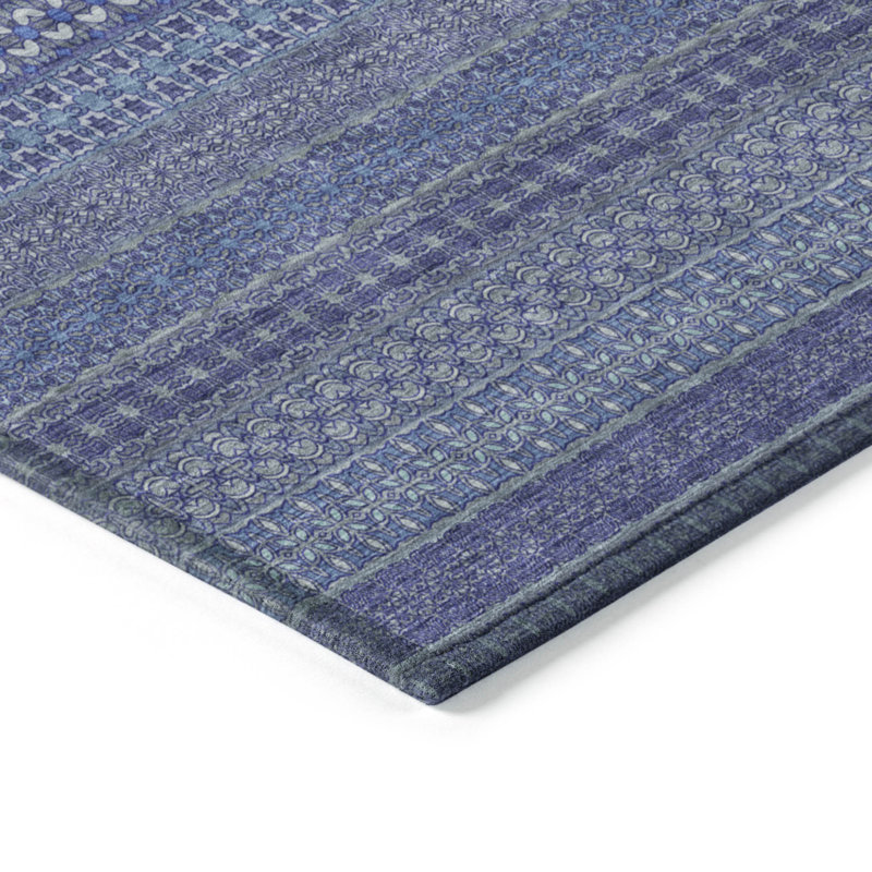 2' X 3' Navy Blue Striped Washable Non Skid Indoor Outdoor Area Rug