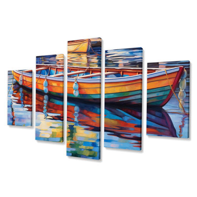 Bateaux dans le port - Décoration murale nautique et plage - 5 panneaux