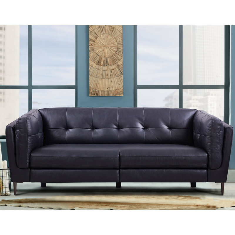 Goodner 86'' Leather Power Reclining Sofa, Navy Genuine Leather