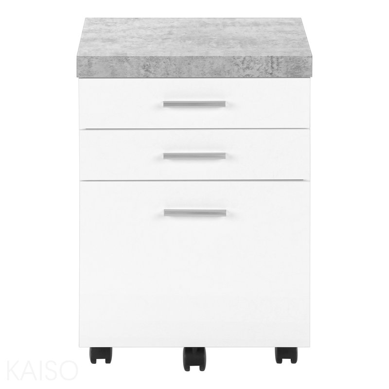 Grey Cement Laminate Contemporary Rolling File Cabinet With Storage Drawers & Printer Stand, White/Gray
