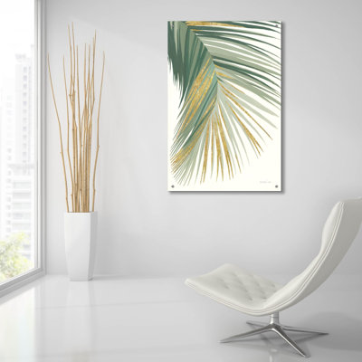  «Retro Big Leaf 2 Green Gold» par Danhui Nai, art mural en verre acrylique, 12 po x 16 po