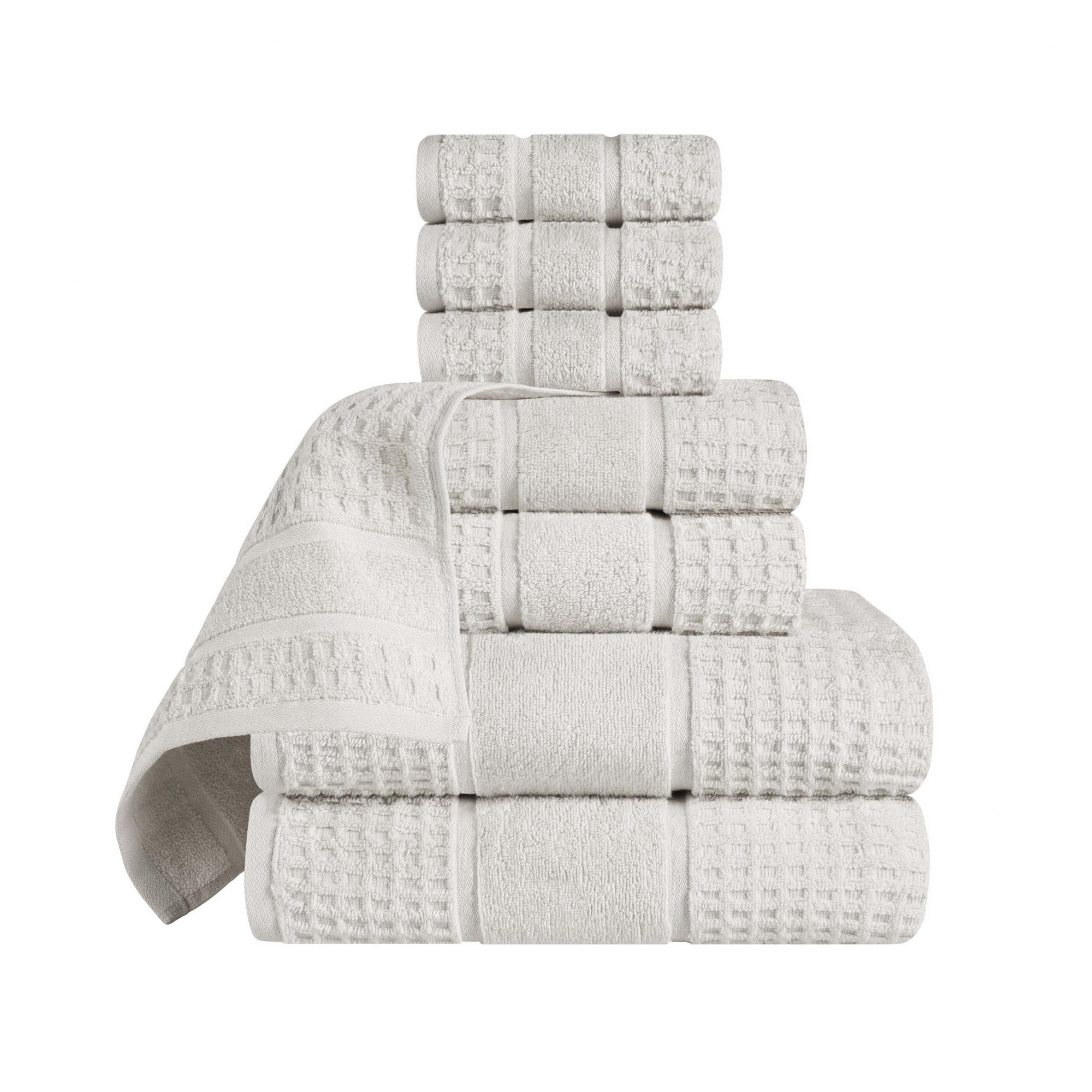 Hisela Zero Twist Cotton Solid Waffle Honeycomb Plush Soft Absorbent Medium Weight Assorted Towel Set, Stone