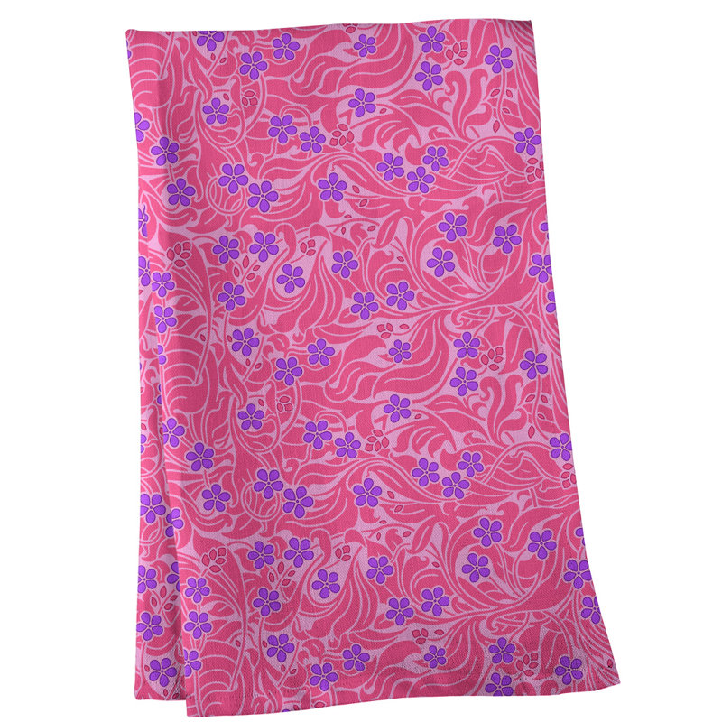 Serviette de thé à motif floral tourbillony, Polyester sergé, Rose