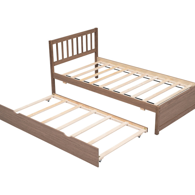Structure de lit simple moderne en noyer avec lit gigogne - offrant une expérience de sommeil confortable dans un design robuste et élégant