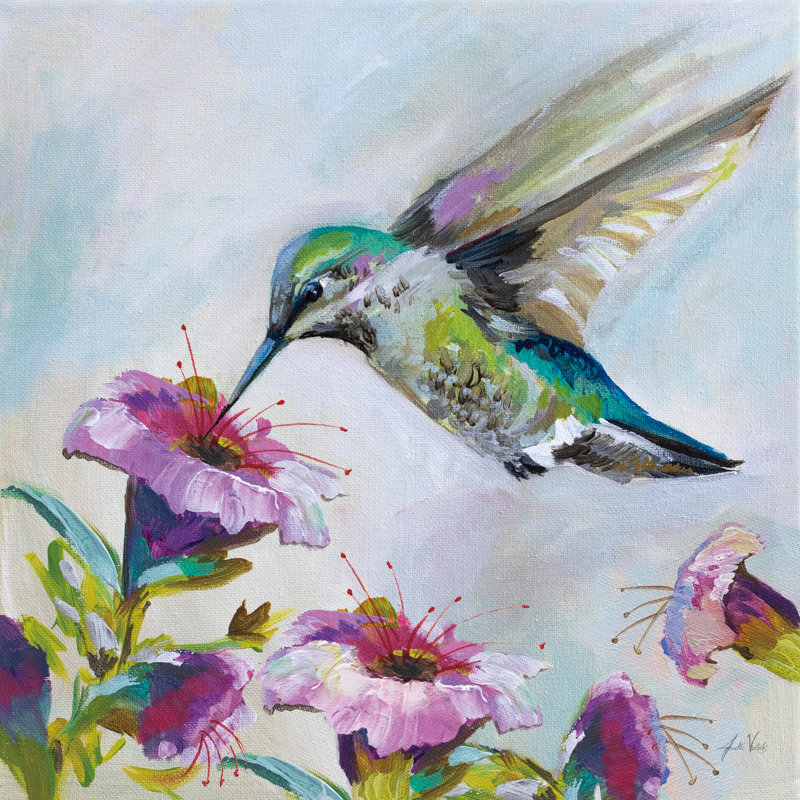 Hummingbird II Florals by Jeanette Vertentes - Wrapped Canvas Painting, 30cm H x 30cm W