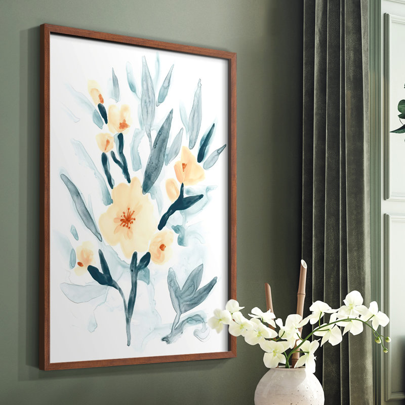 «Indigo & Blush Bouquet I», reproduction encadrée - bois massif, Brun, H 28 po x l 22 po