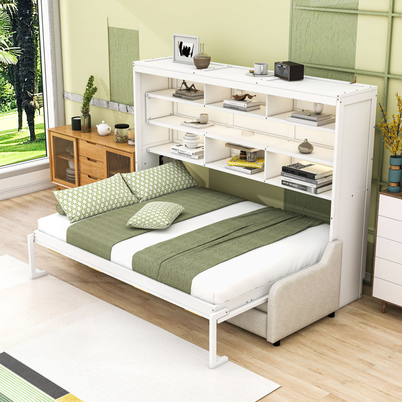 Lit escamotable avec canapé escamotable et tablettes DEL Murphy, Grand