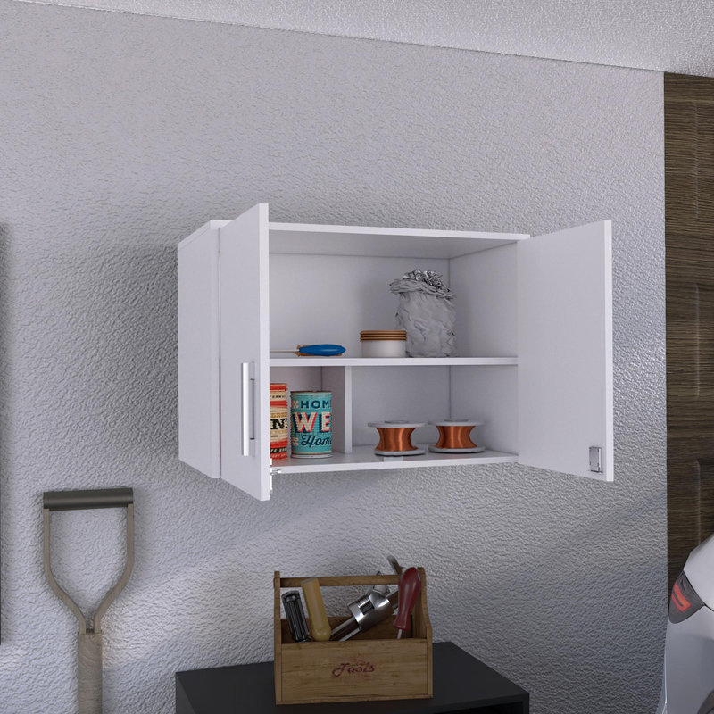 Armoire murale latérale avec deux portes et quatre tablettes de rangement internes, armoire de rangement flottante pour cuisine ou salle de lavage compacte