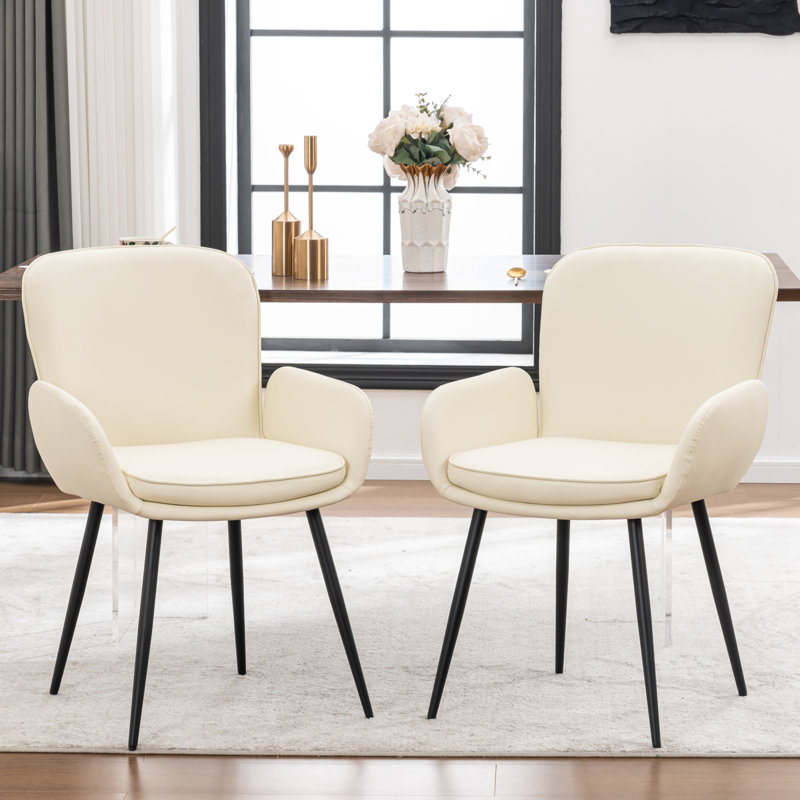 Harrod Dining Chairs With Metal Legs, Cream Faux Leather